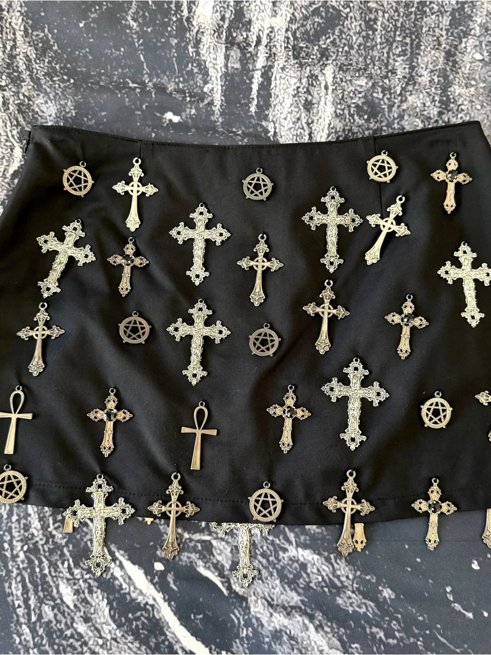 Dolls Kill Widow Idol Worship Mini Skirt Size M Black Cross Charms Goth Occult - Picture 7 of 8